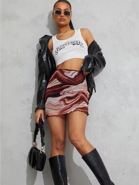Brown Marble Print Mesh Mini Skirt PrettyLittleThing Size 12